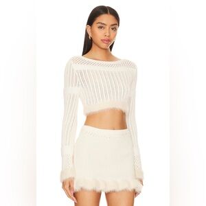 Lovers + Friends Savannah Ivory Cropped Knit Sweater NWT Size Large